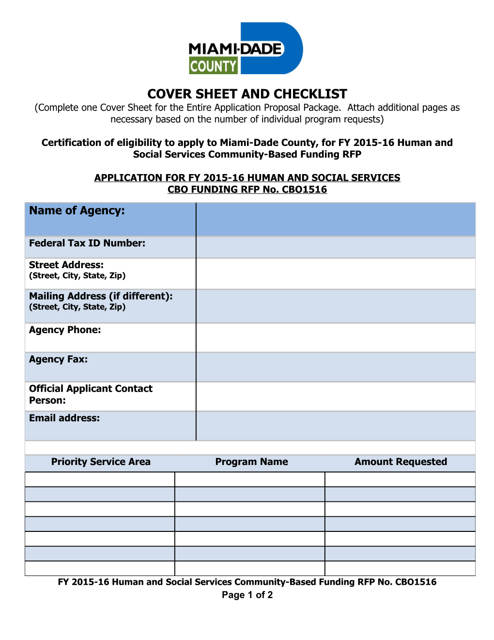 Cover Sheet and Checklist