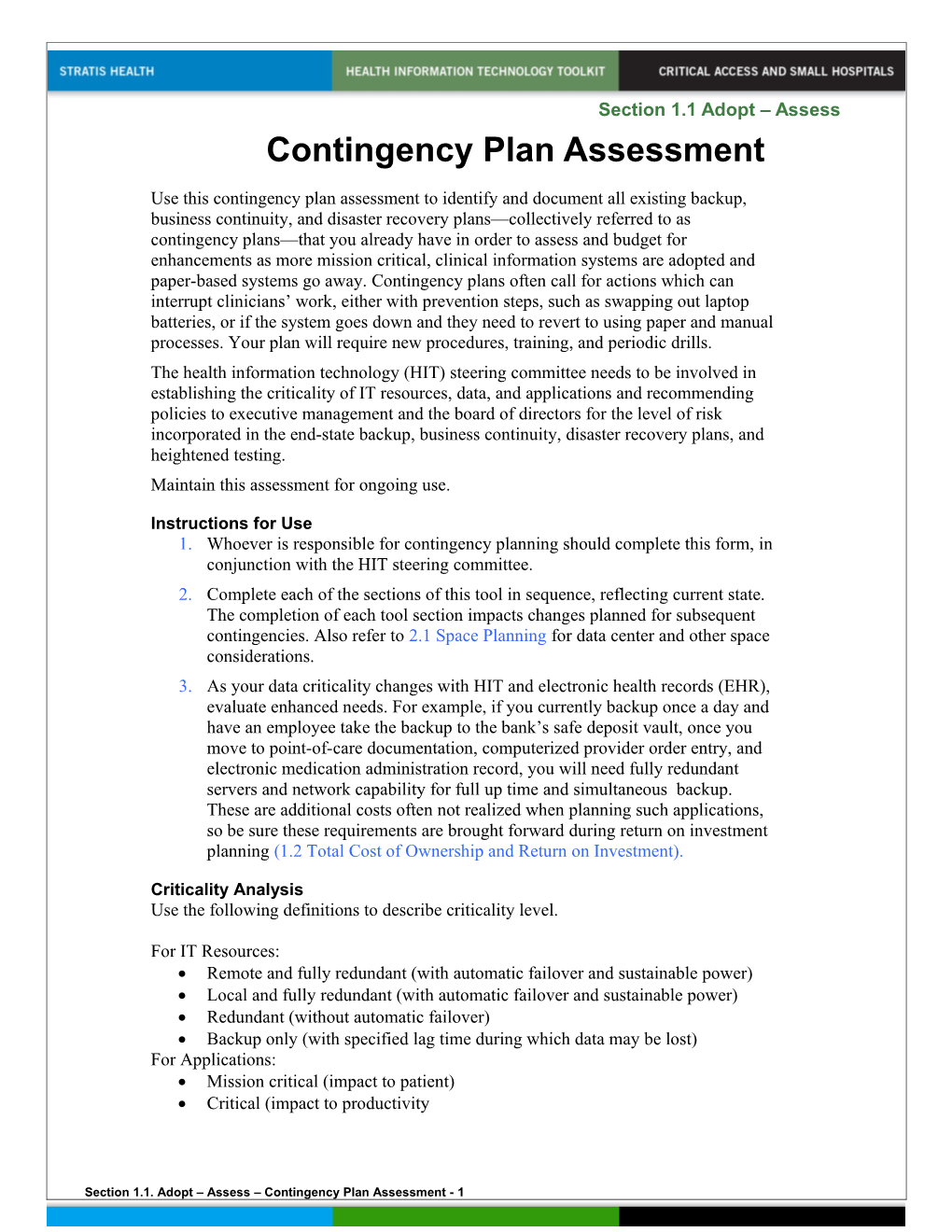 Contingency Plan Assessment