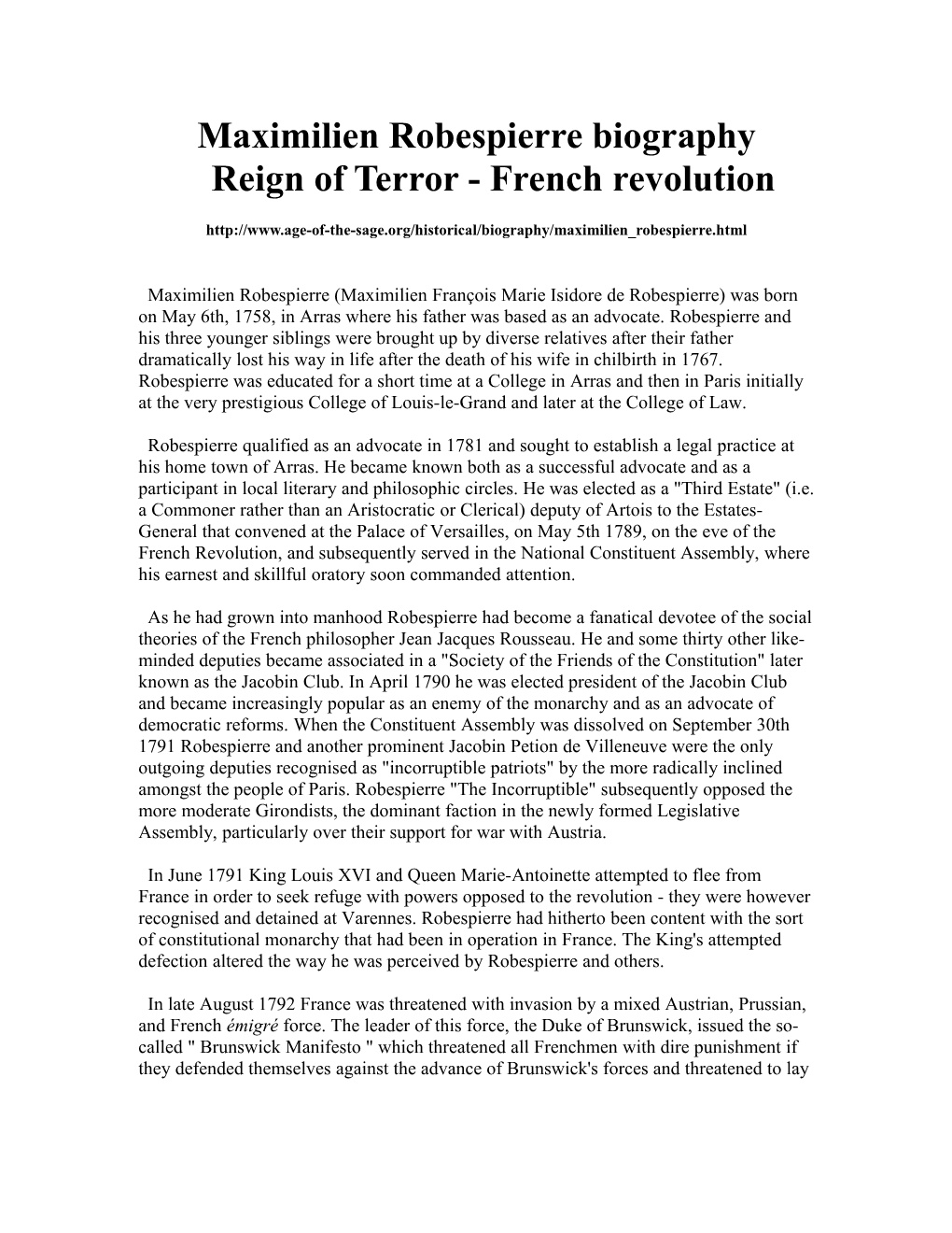 Maximilien Robespierre Biography