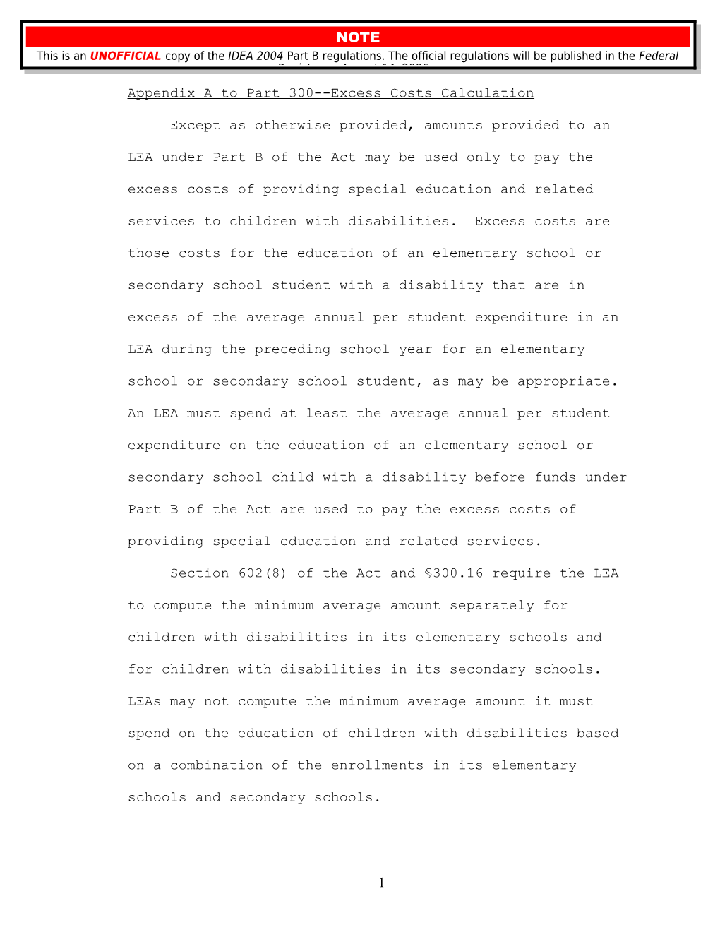 IDEA 2004 Part B Regulations - Appendices (UNOFFICIAL COPY) (MS Word)