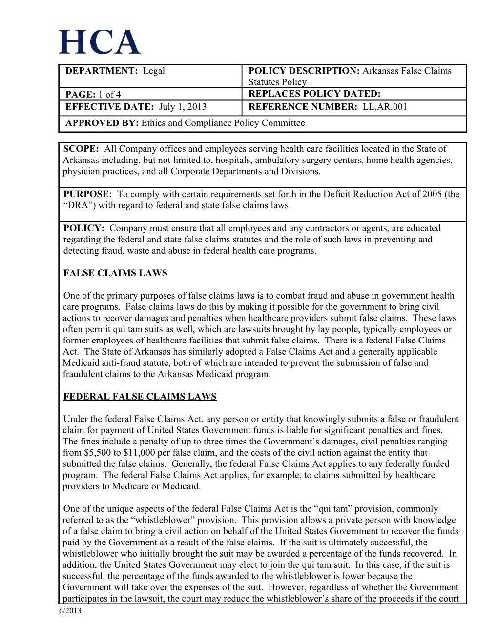 SCOPE: All Company-Affiliated Facilities Including, but Not Limited To, Hospitals, Ambulatory s1