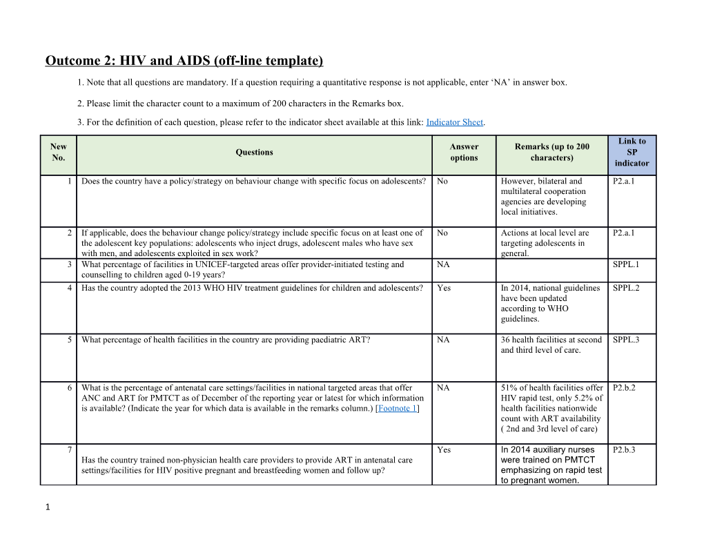 Outcome 2: HIV and AIDS (Off-Line Template)