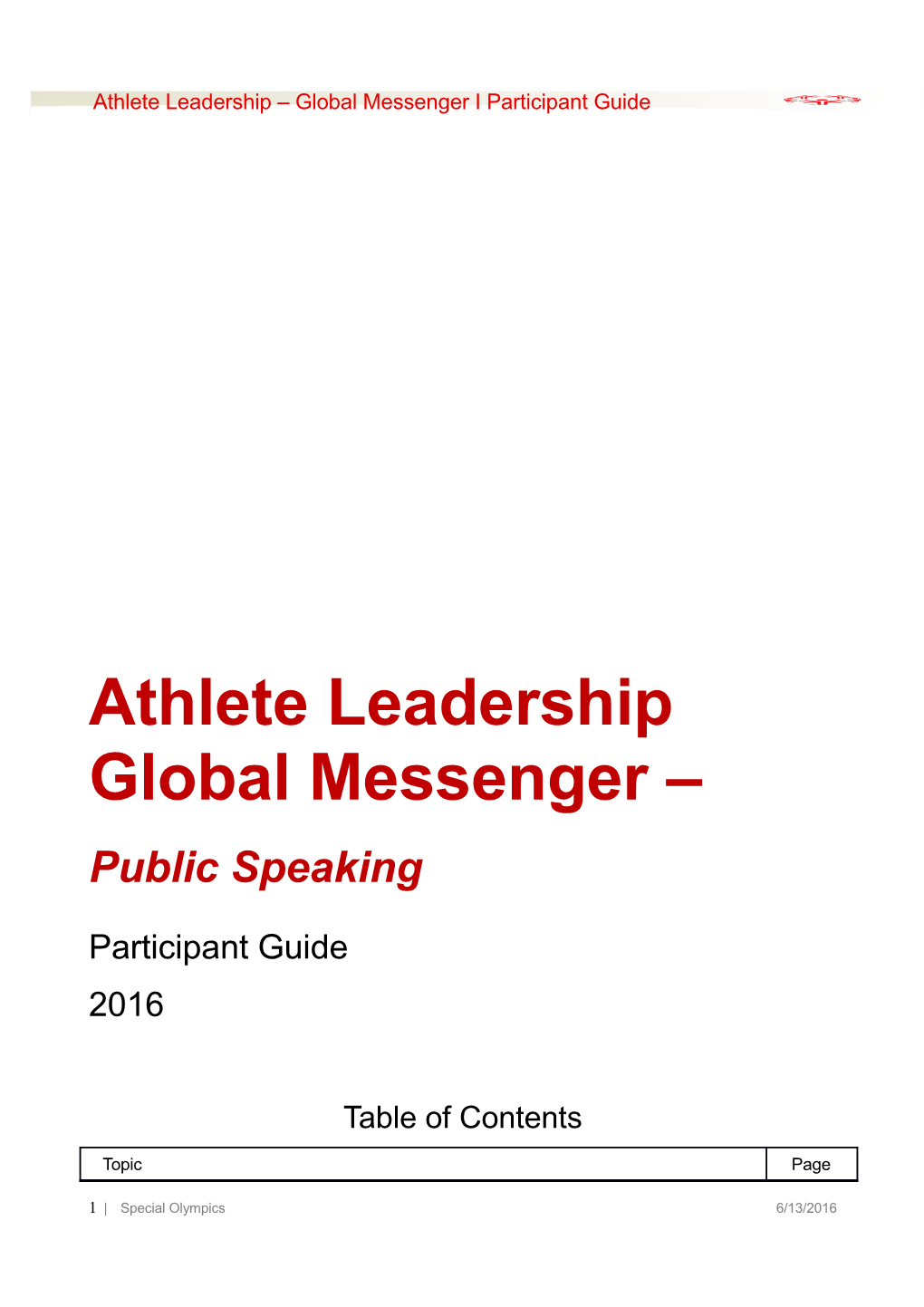 Athlete Leadership Global Messenger I Participant Guide