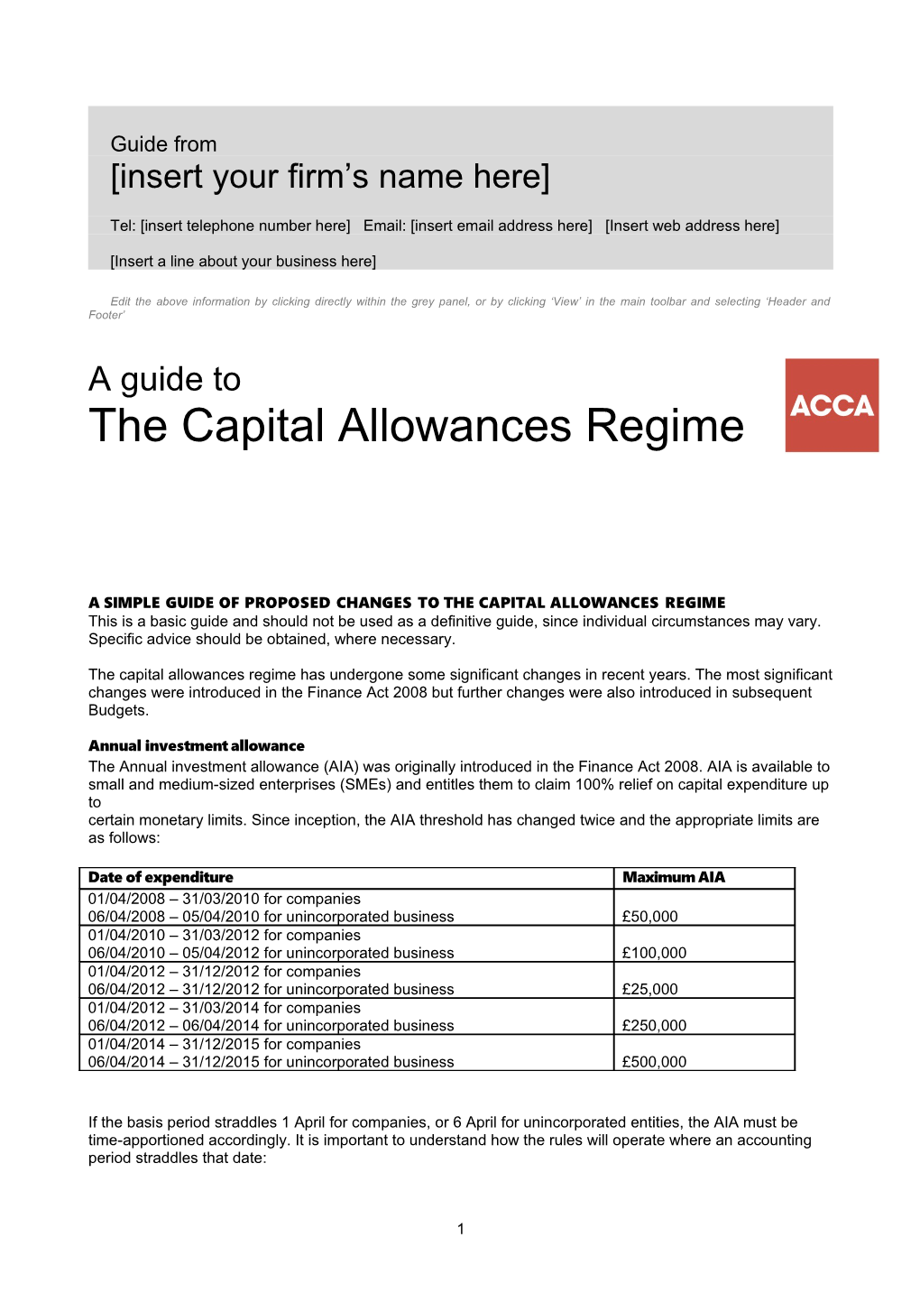 A Simple Guide of Proposed Changes to the Capital Allowances Regime