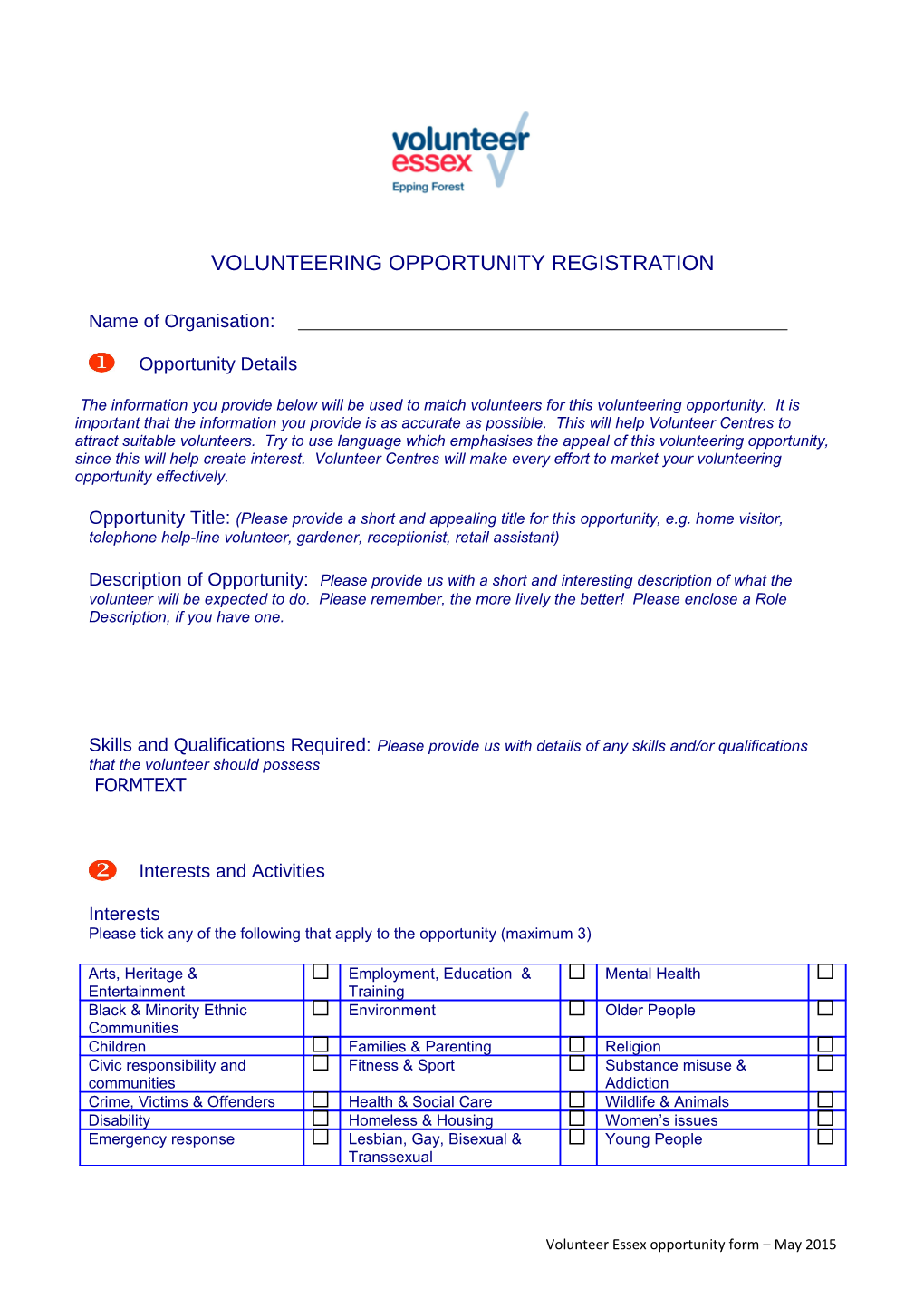 Voluntary Opportunity Registration