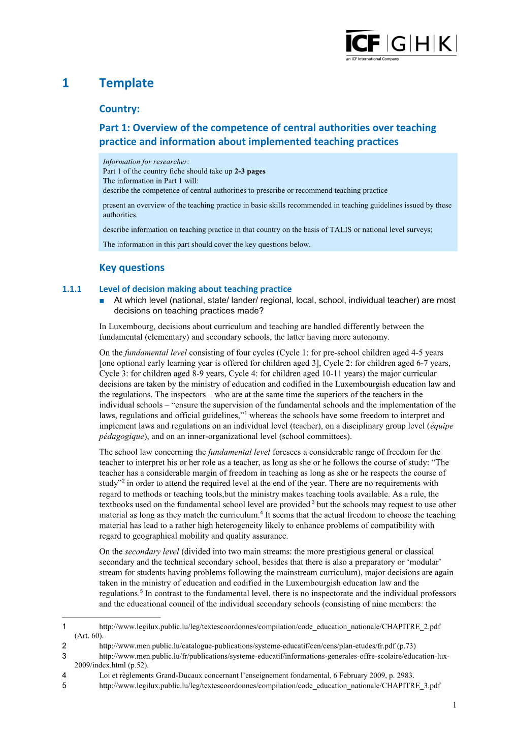 1.1.1 Level of Decision Making About Teaching Practice