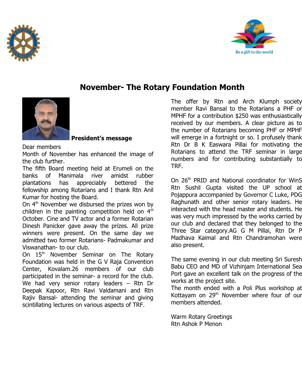 November- the Rotary Foundation Month