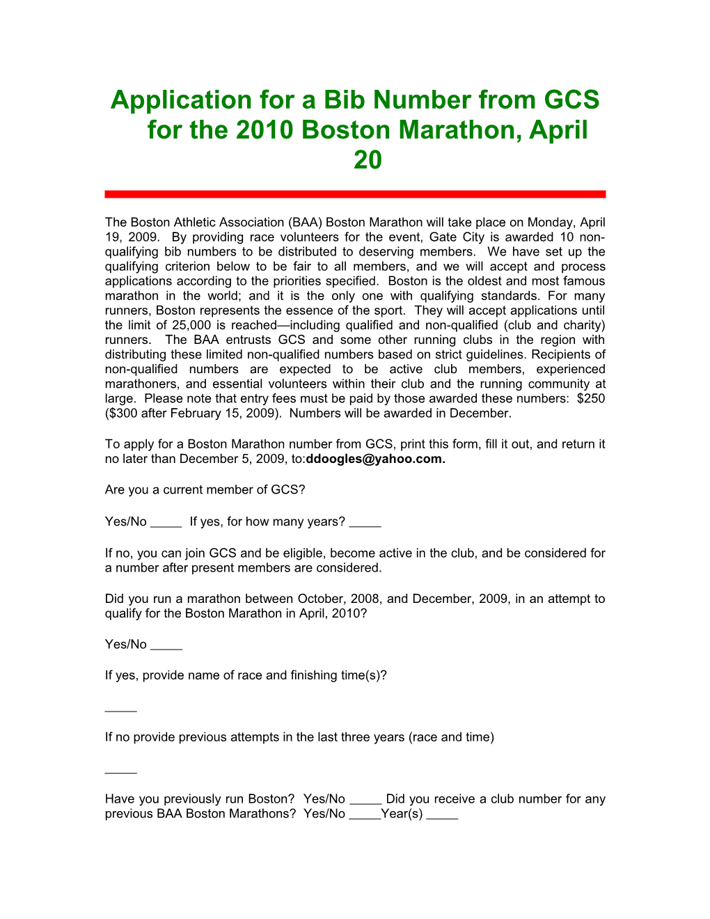 BAA Marathon Number Request