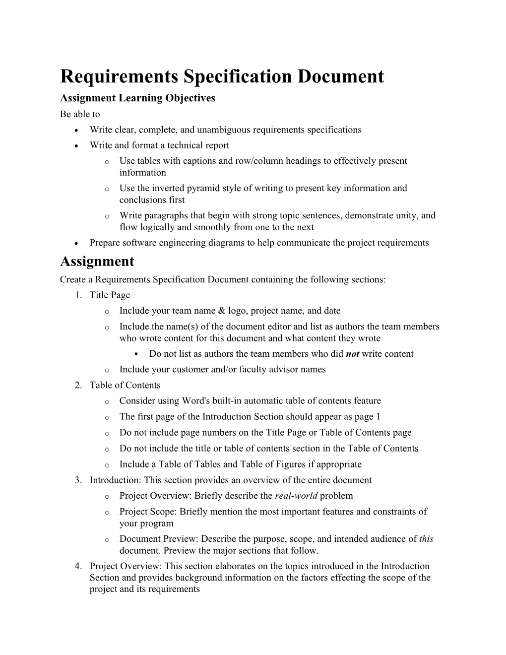 CS 480 Assignment: Requirements Specification Document