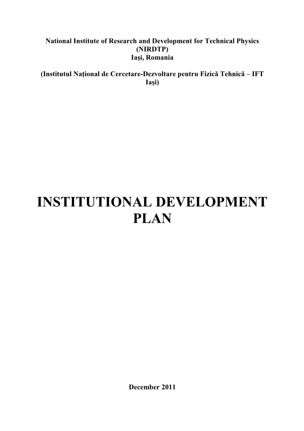 Self-Assessment Report and Institutional Development Plan