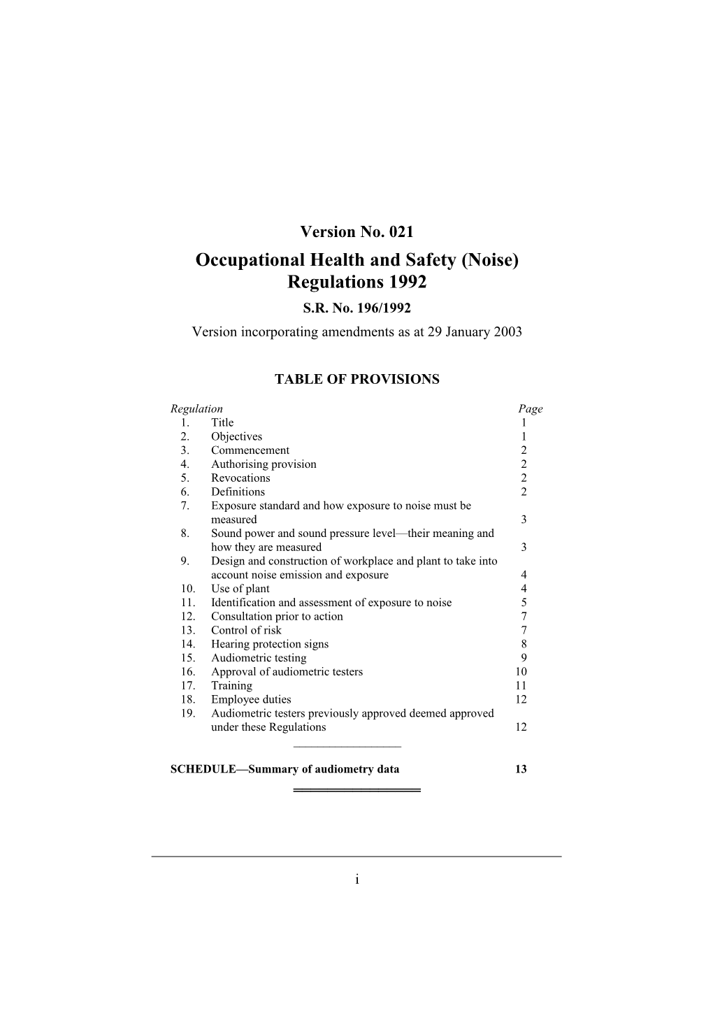 Occupational Health and Safety (Noise) Regulations 1992