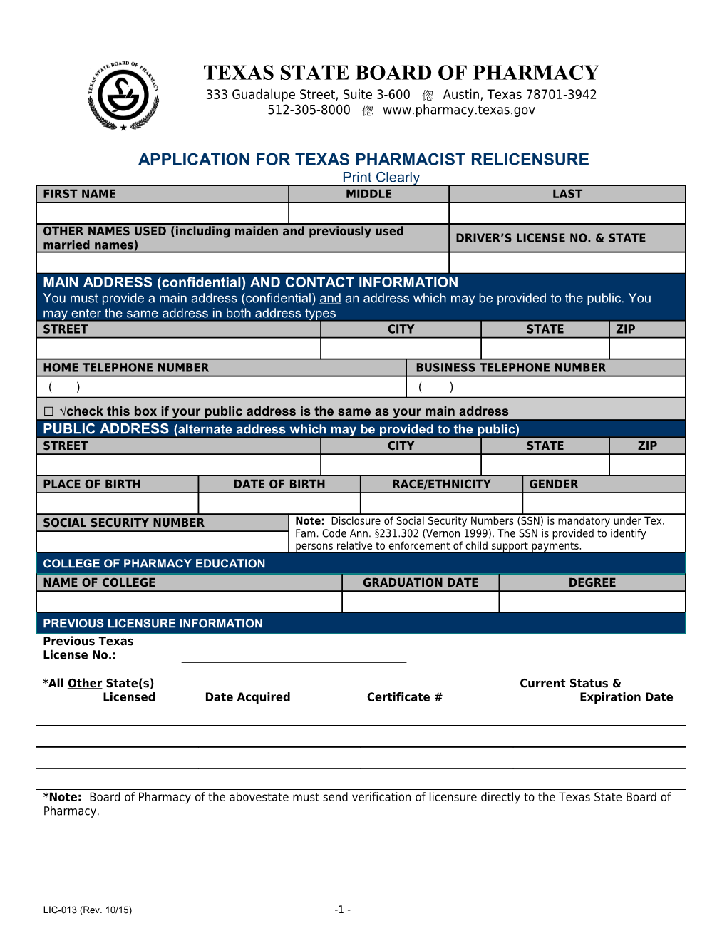 Instructions and Requirements for Relicensure