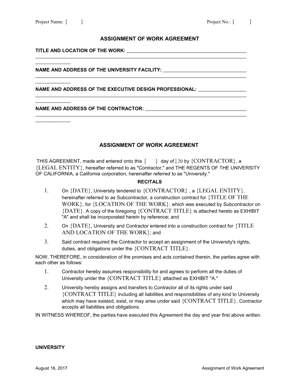 Assignment of Work Agreement