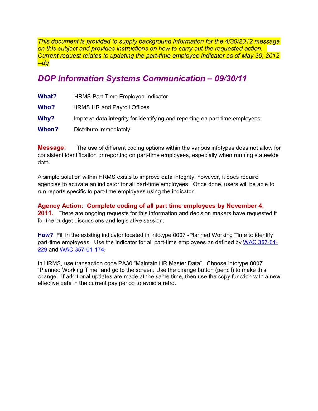 DOP Information Systems Communication 09/30/11