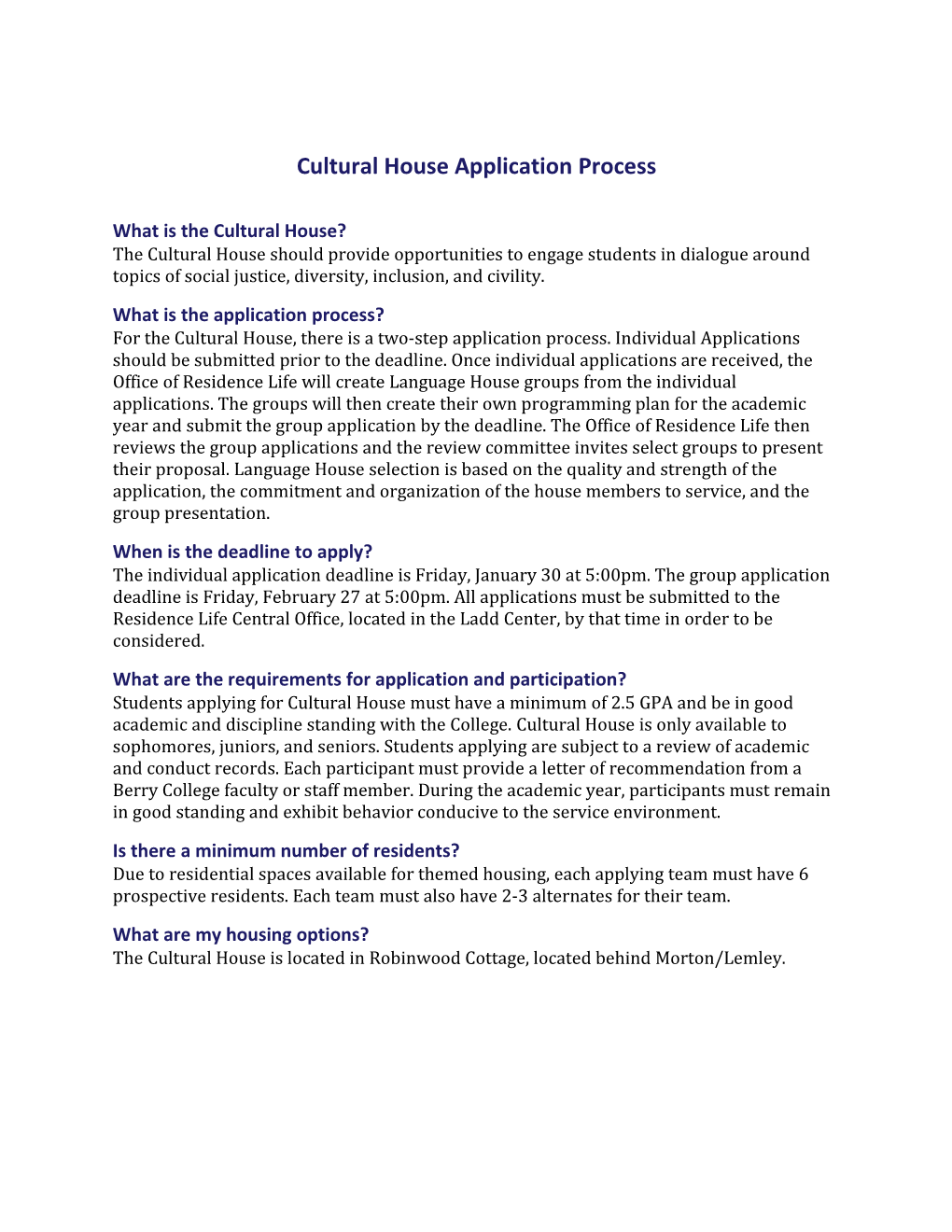 Cultural House Application Process
