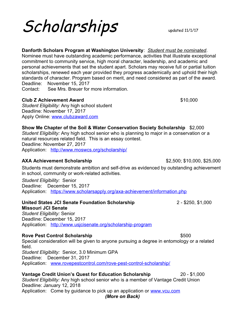 Danforth Scholars Program at Washington University : Student Must Be Nominated