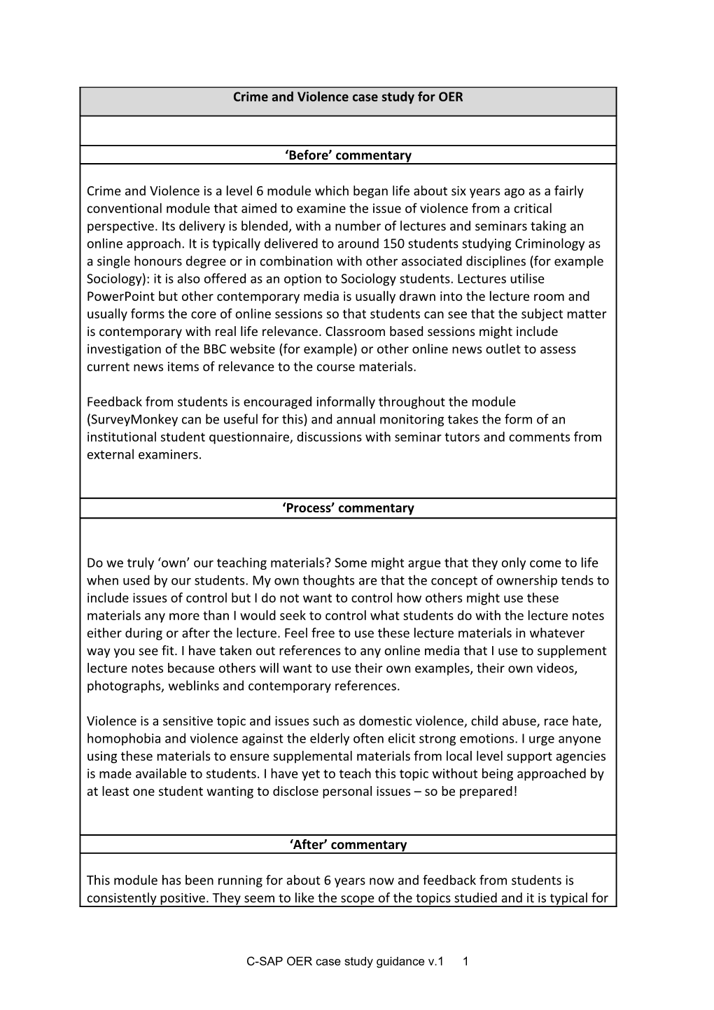 C-SAP OER Case Study Guidance V.11