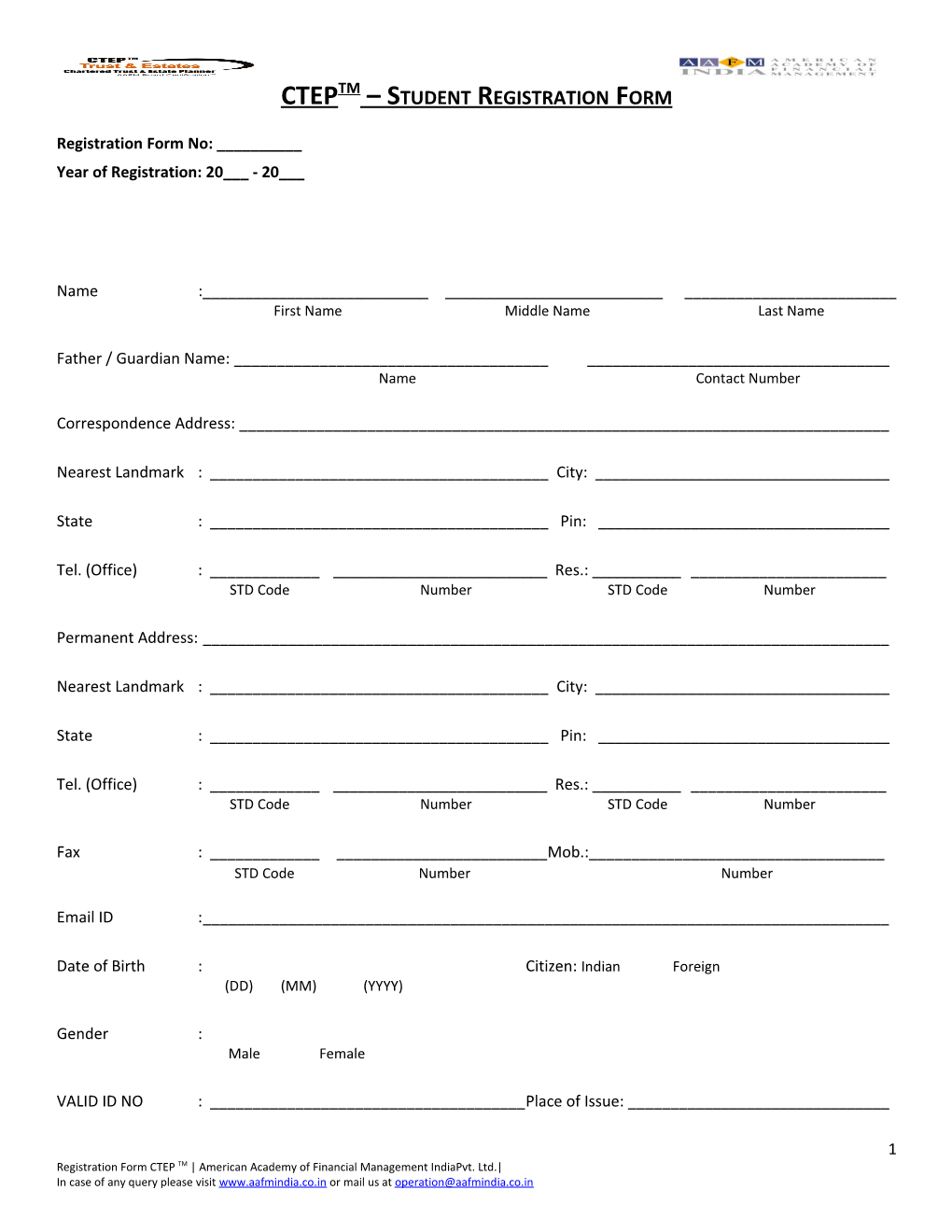 CTEPTM Student Registration Form