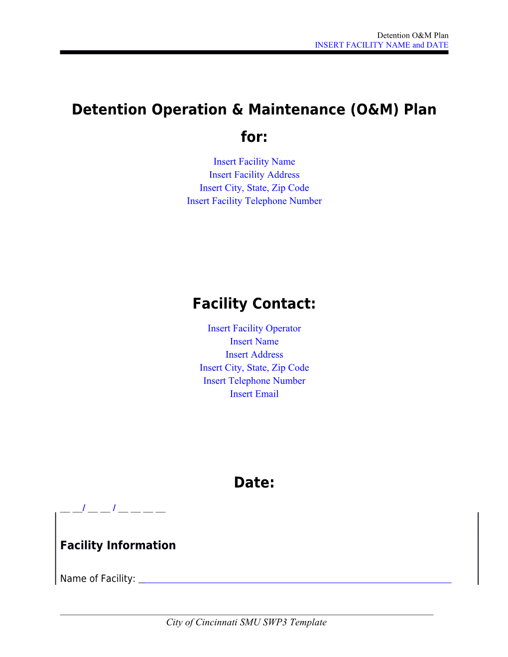 Detention Operation & Maintenance (O&M) Plan