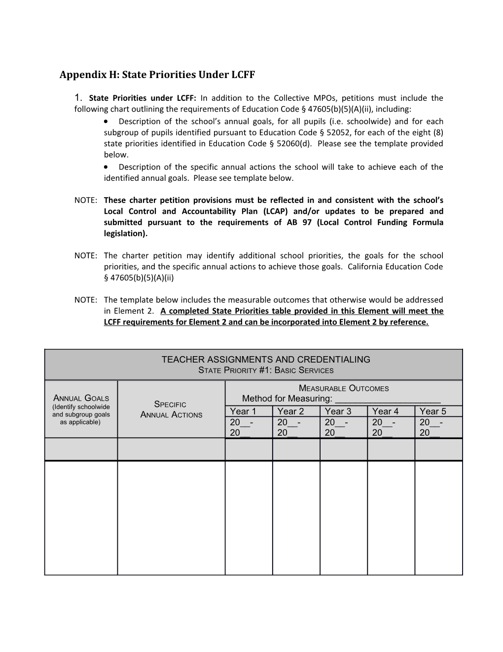 Appendix H: State Priorities Under LCFF