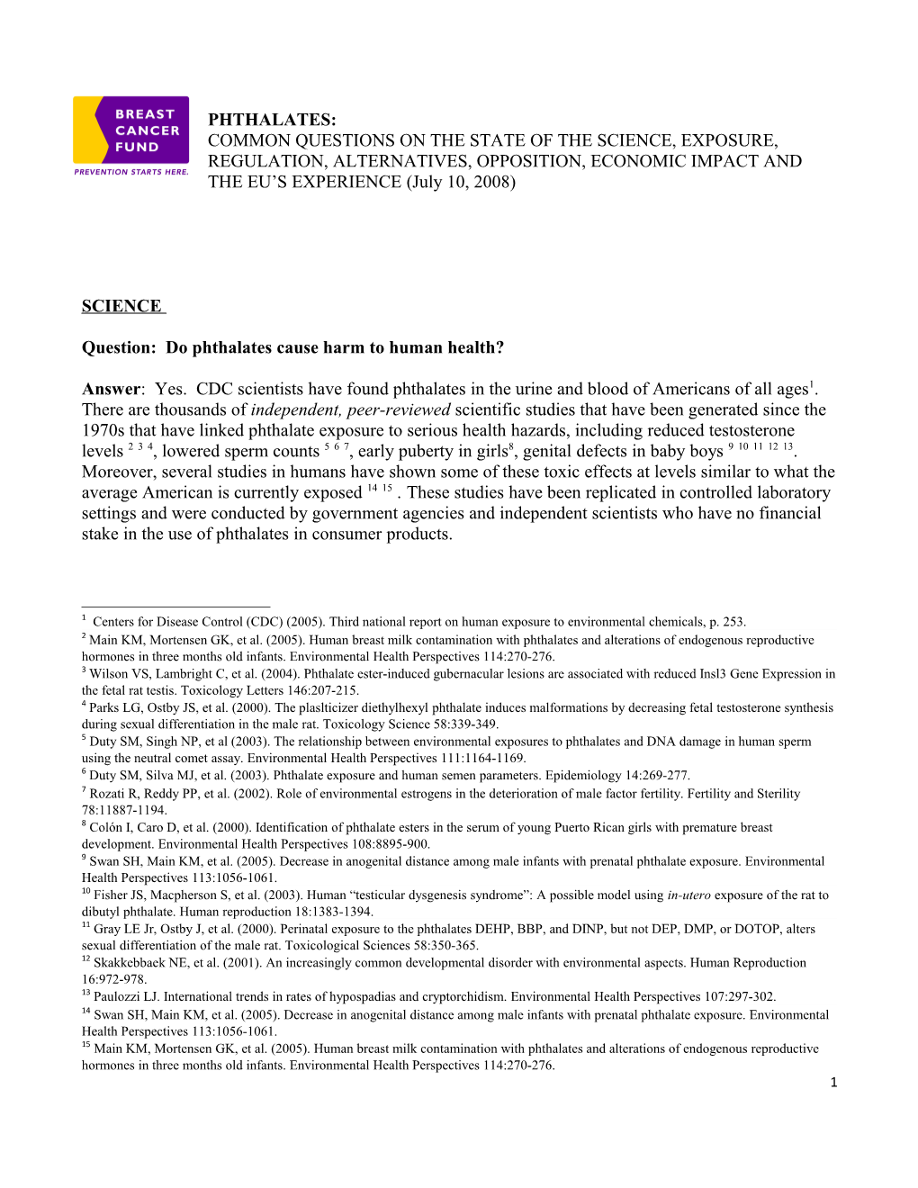 Question: Do Phthalates Cause Harm to Human Health?