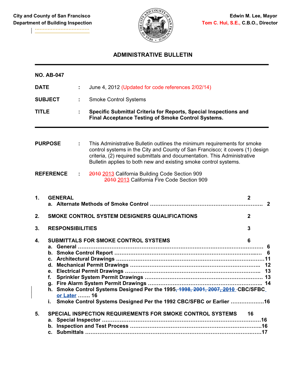 Administrative Bulletin Draft Outline