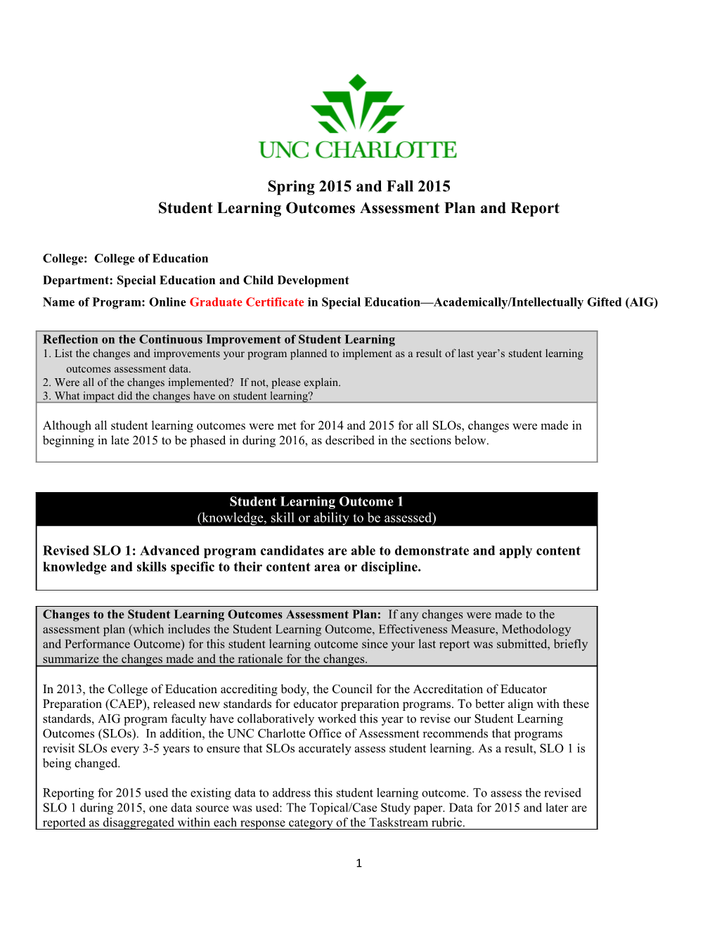 Student Learning Outcomes Assessment Plan and Report s1