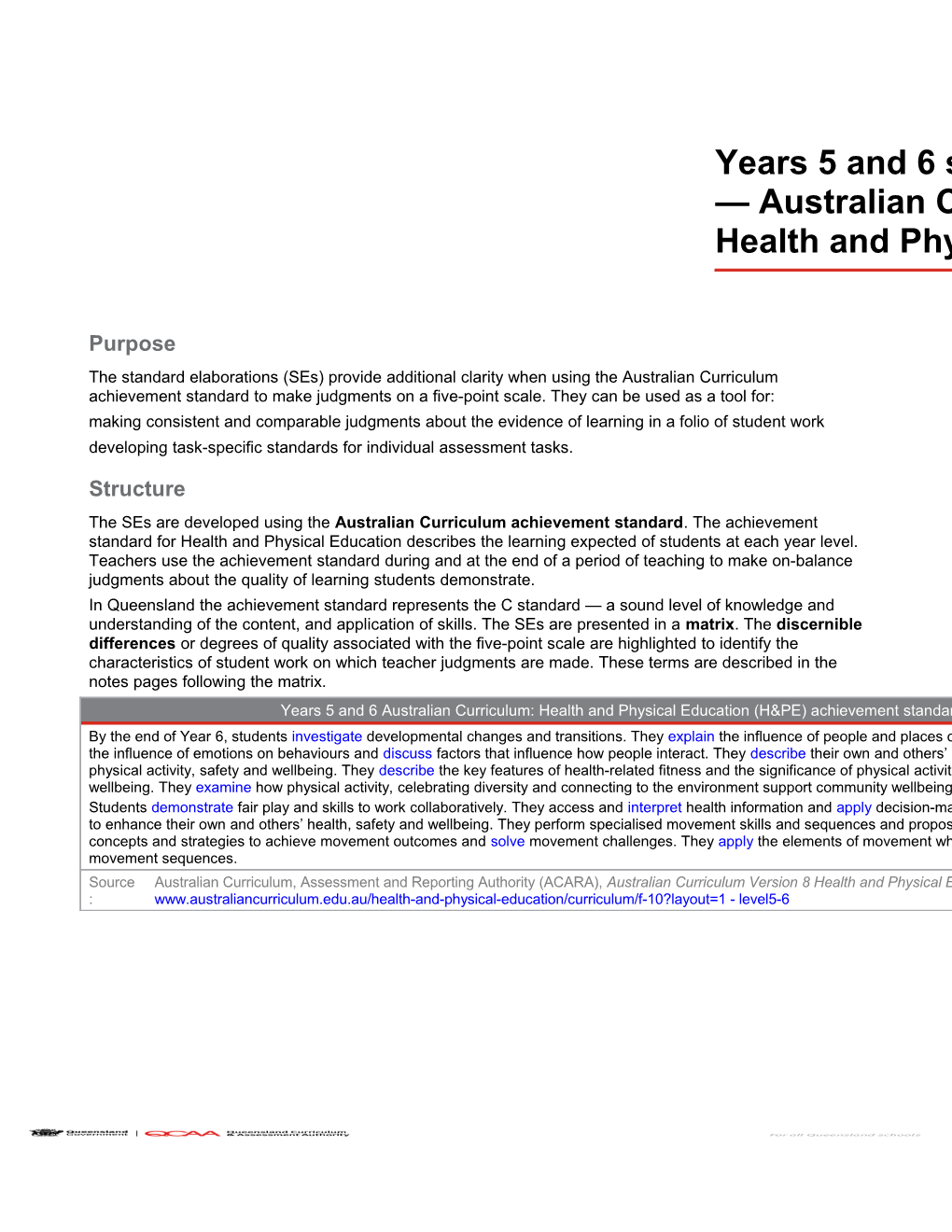 Years 5 6 Standard Elaborations Australian Curriculum: HP&E