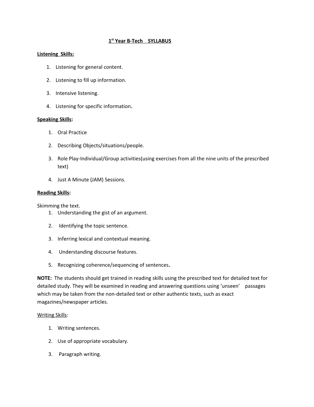 1St Year B-Tech SYLLABUS