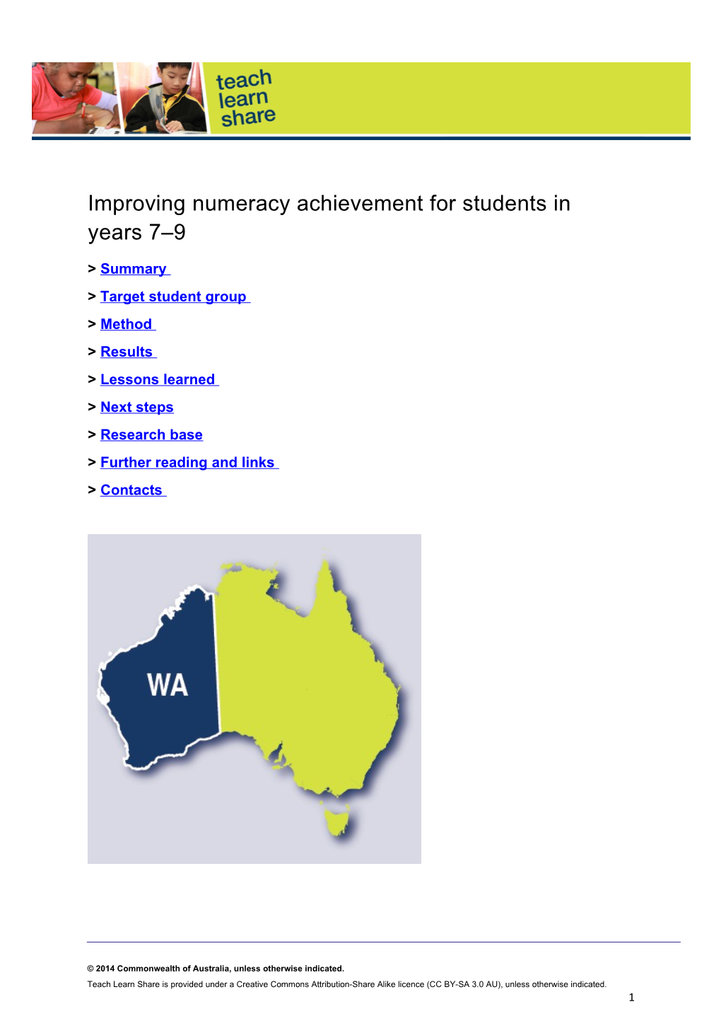 Improving Numeracy Achievement for Students in Years 7 9