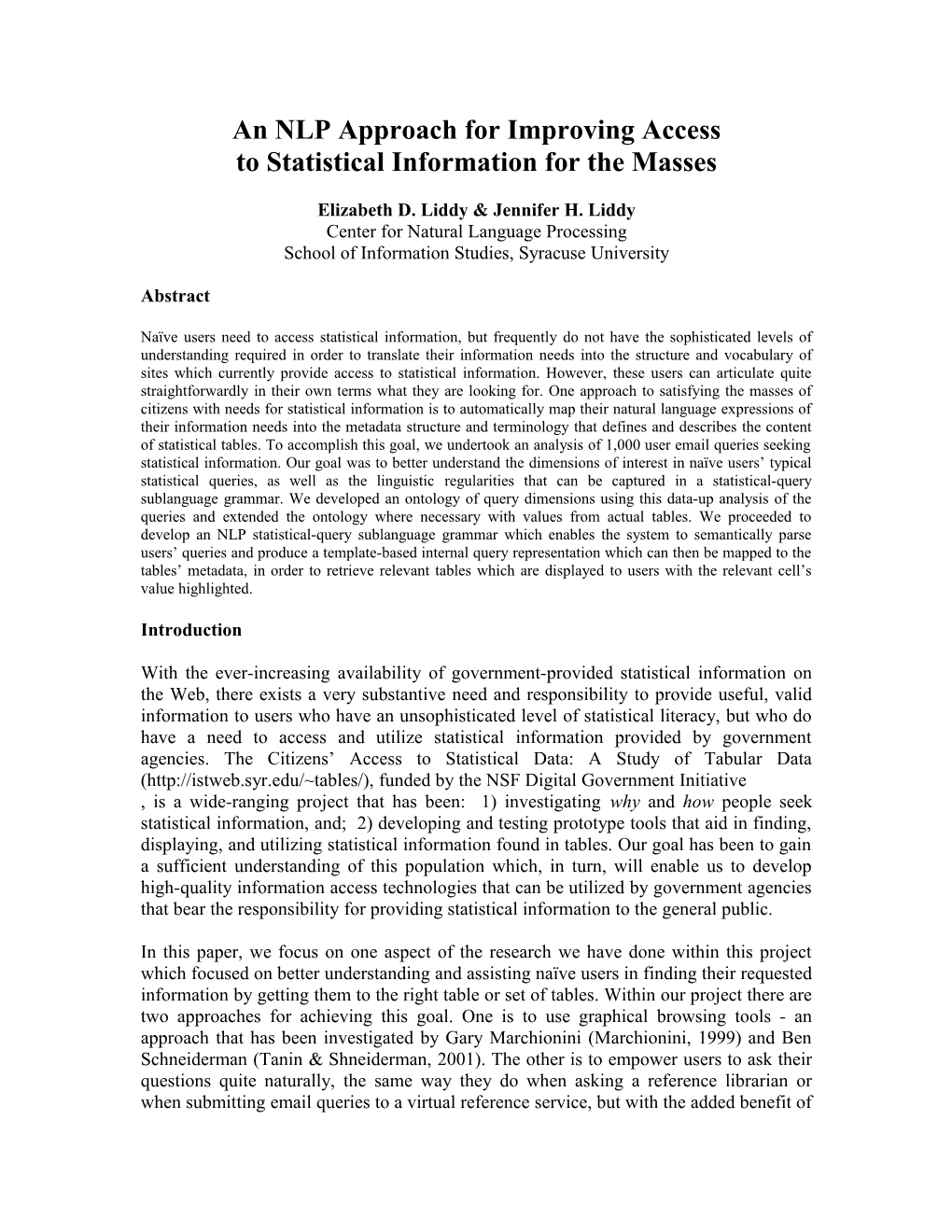 Improving Access to Statistical Information for the Masses