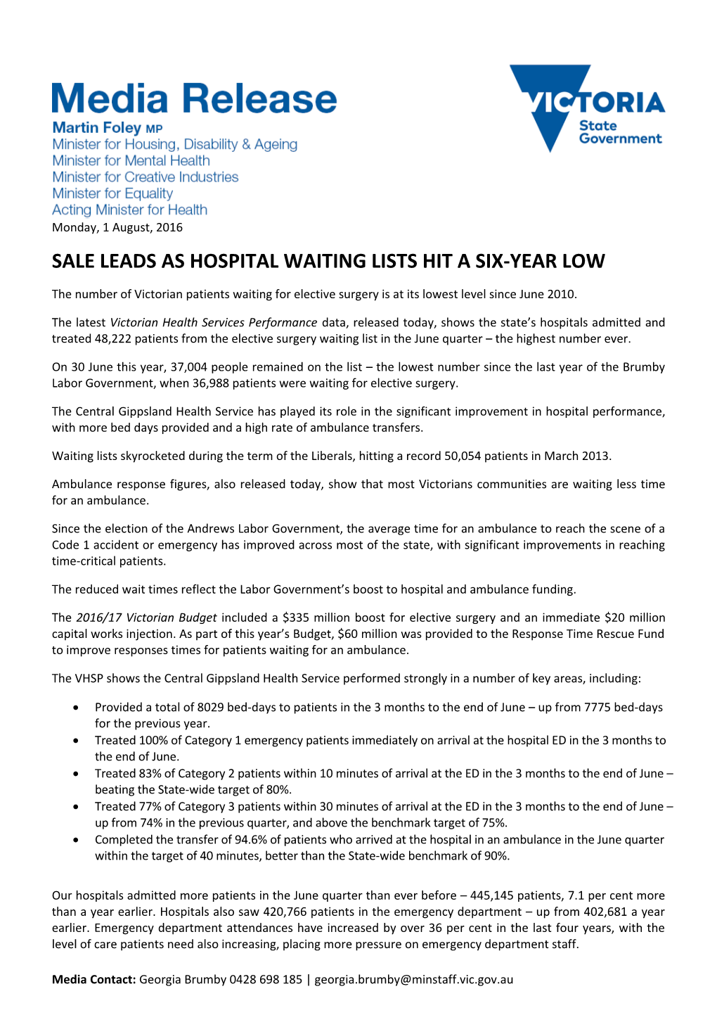 Sale Leads As Hospital Waiting Lists Hit a Six-Year Low