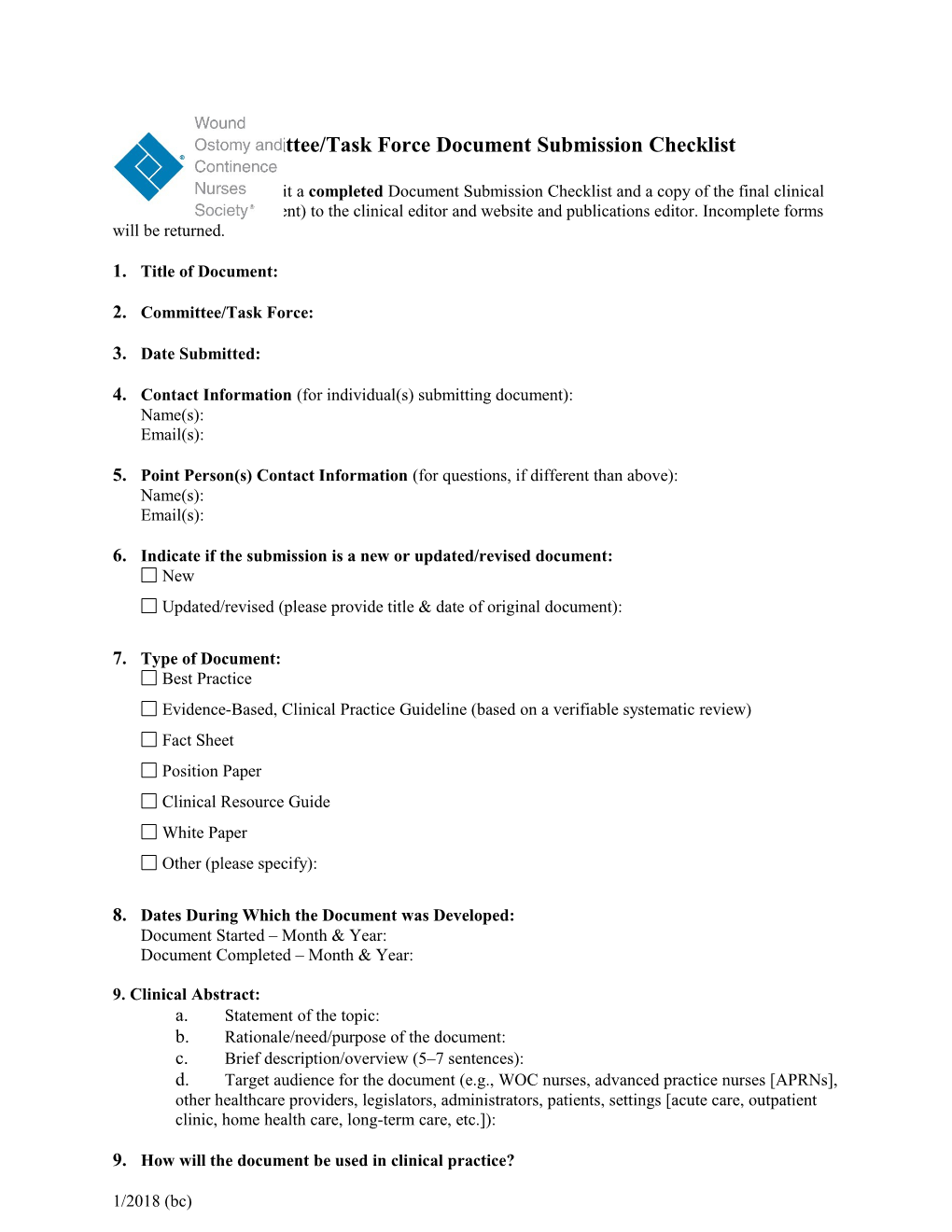 Committee/Task Force Document Submission Checklist
