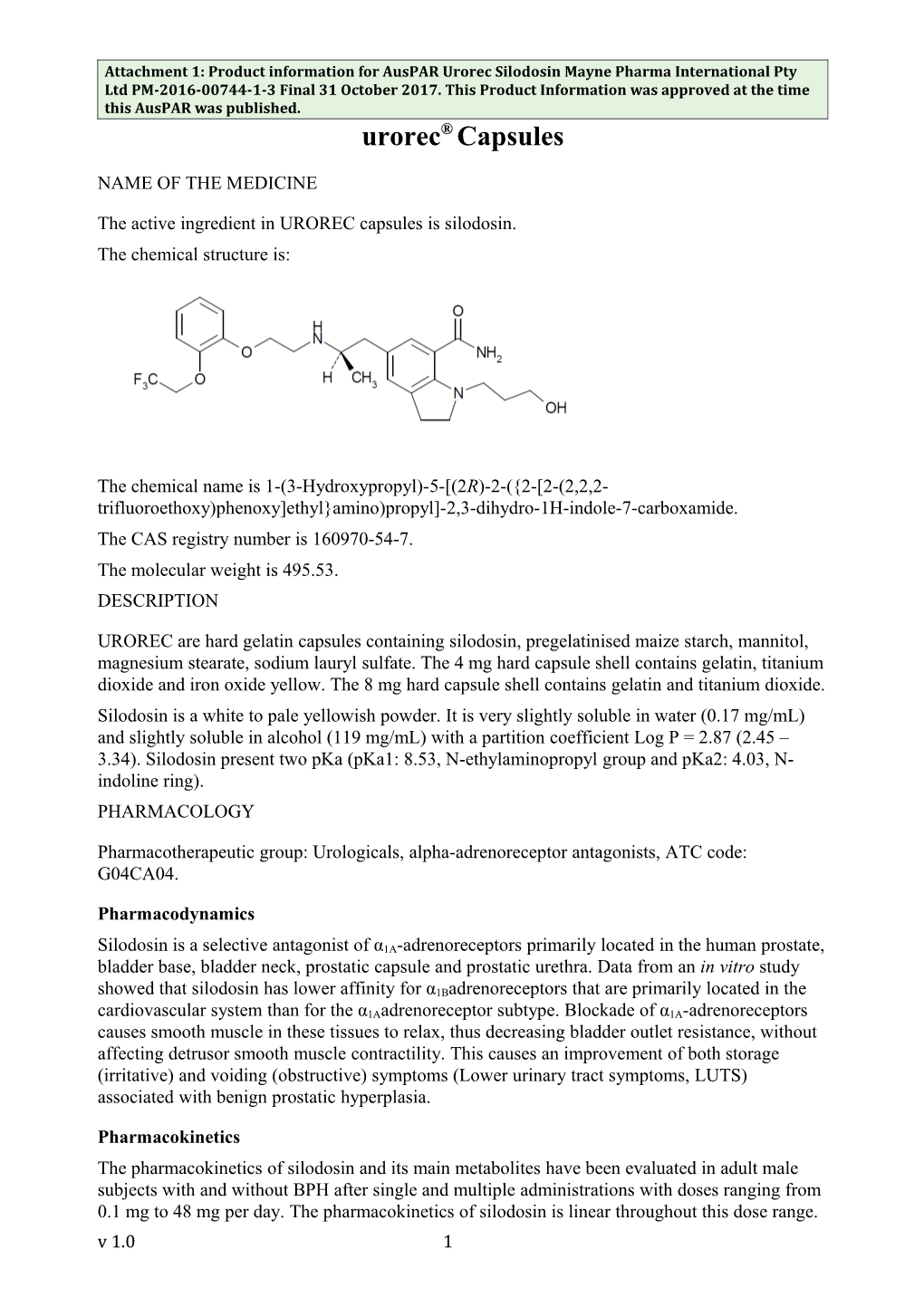 Auspar Attachment 1: Product Information for Silodosin