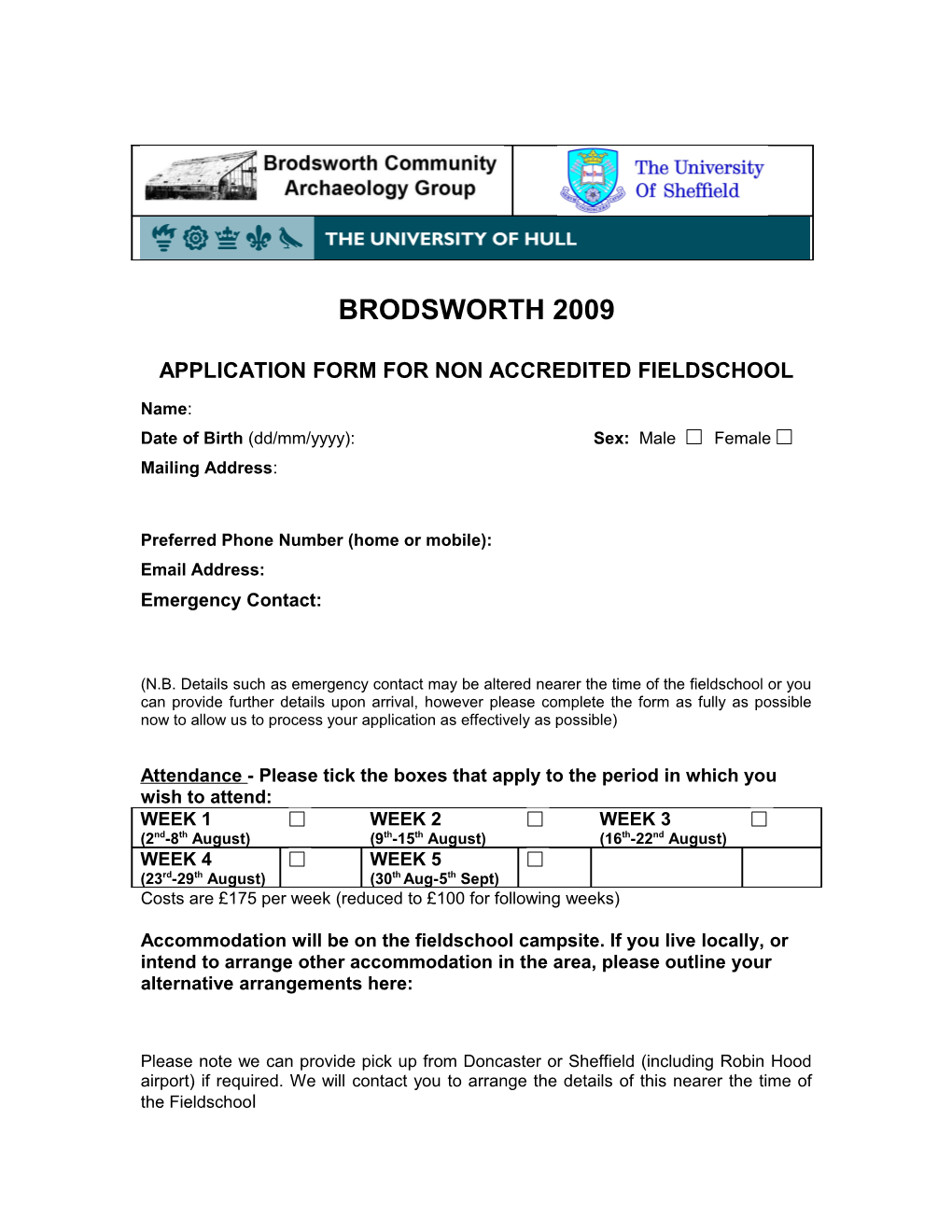 Application Form for Non Accredited Fieldschool