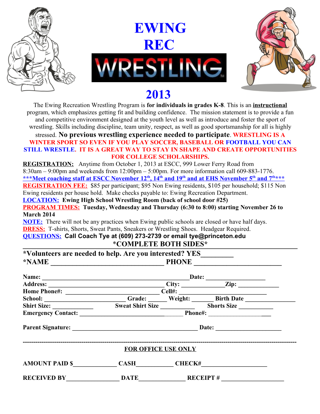 1999-2000 Ewing Recreation Wrestling Program 1999-2000
