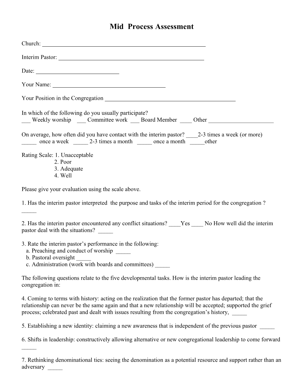 Evaluation Form for the Interim Process