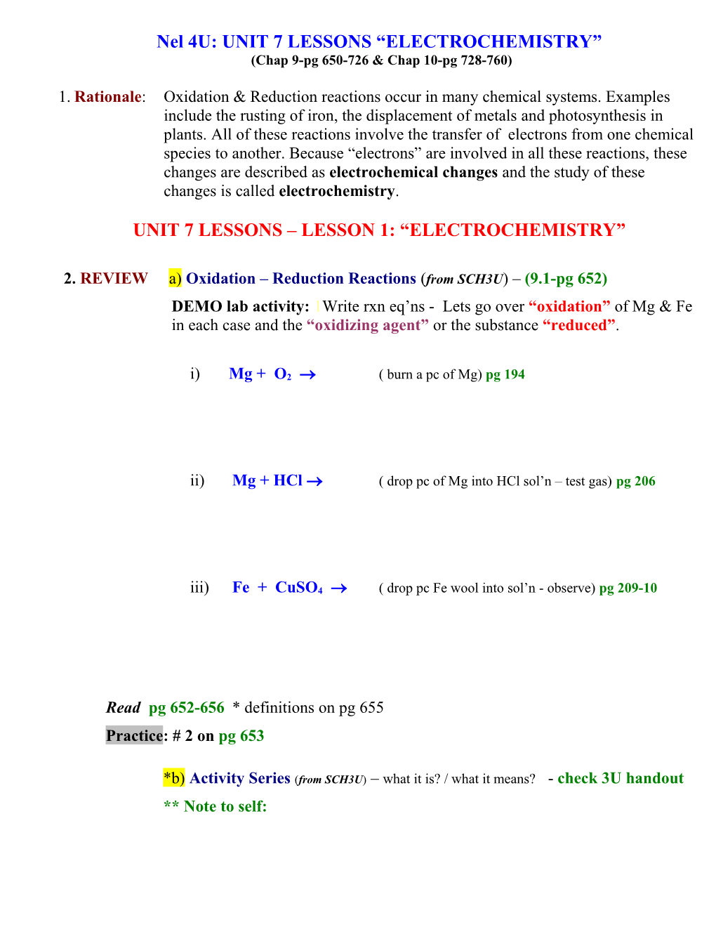 Sch 4U: Unit 1 Lessons Thermodynamics