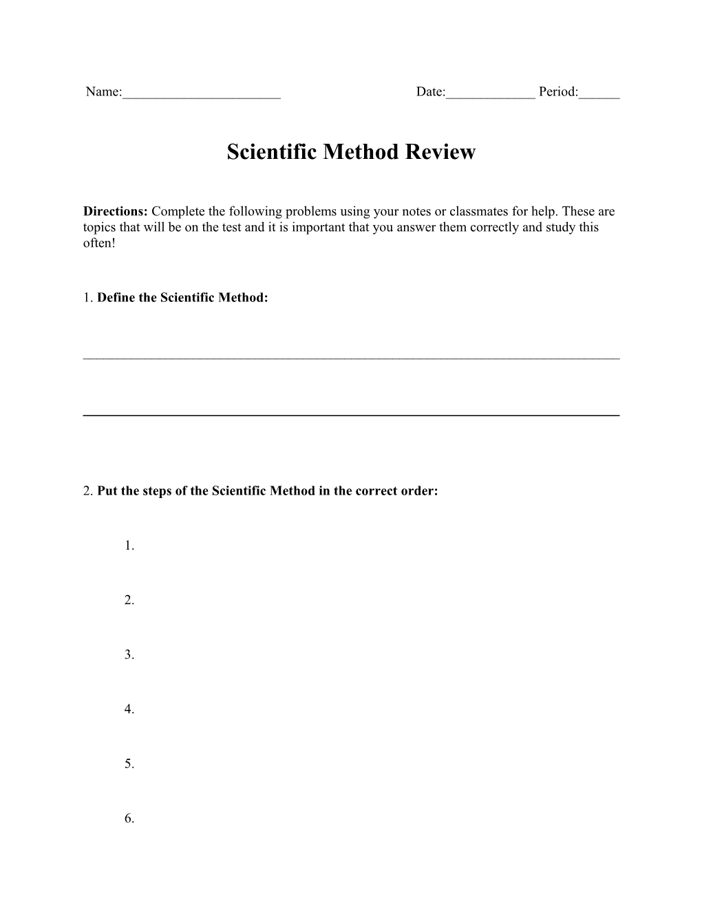 Scientific Method Review