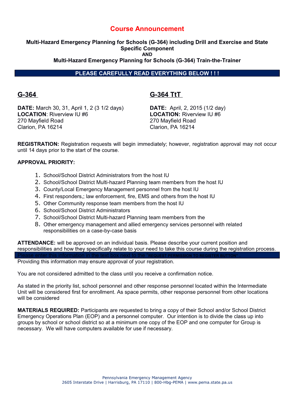 Multi-Hazard Emergency Planning for Schools (G-364) Train-The-Trainer