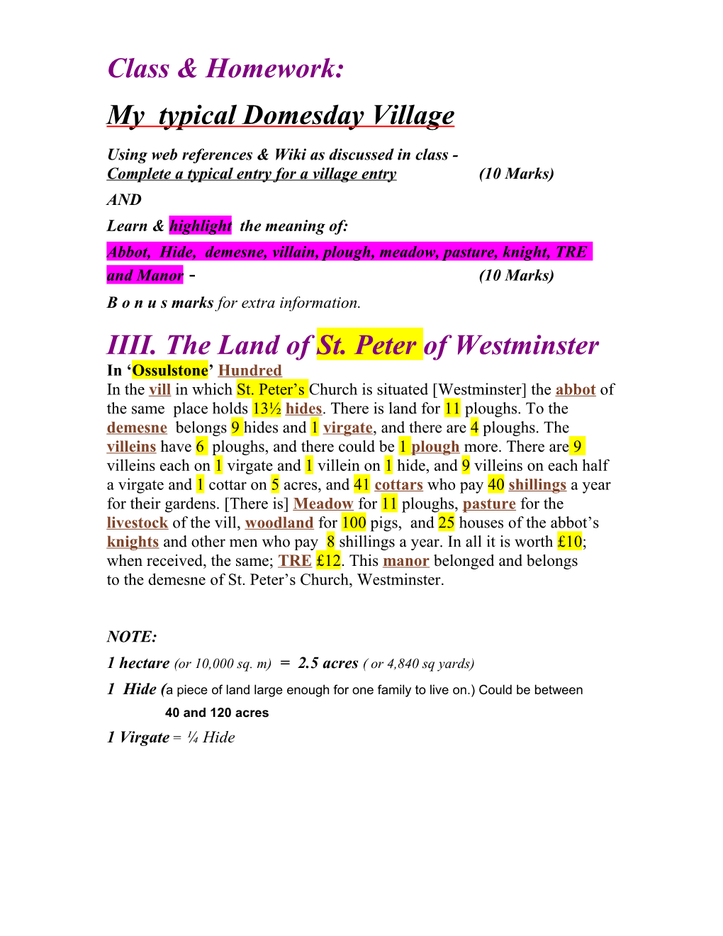 My Typical Domesday Village