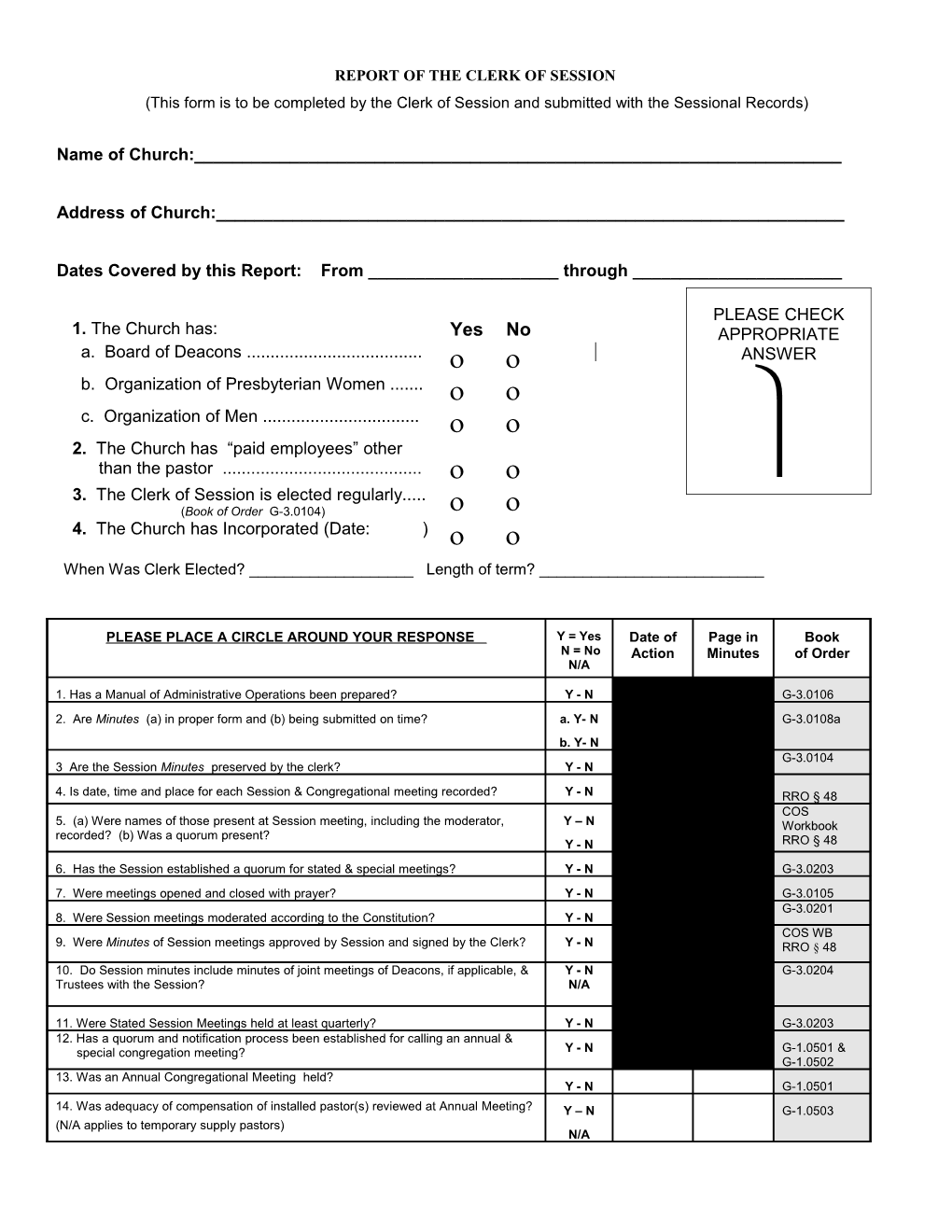 Report of the Clerk of Session