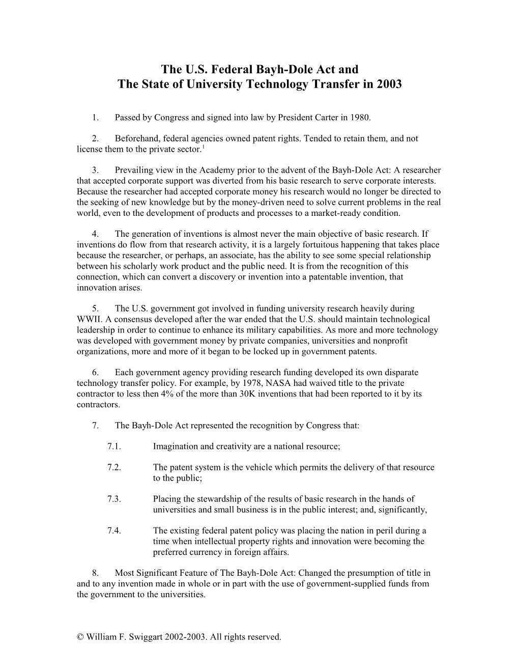 Bayh Dole Act and University Technology Transfer