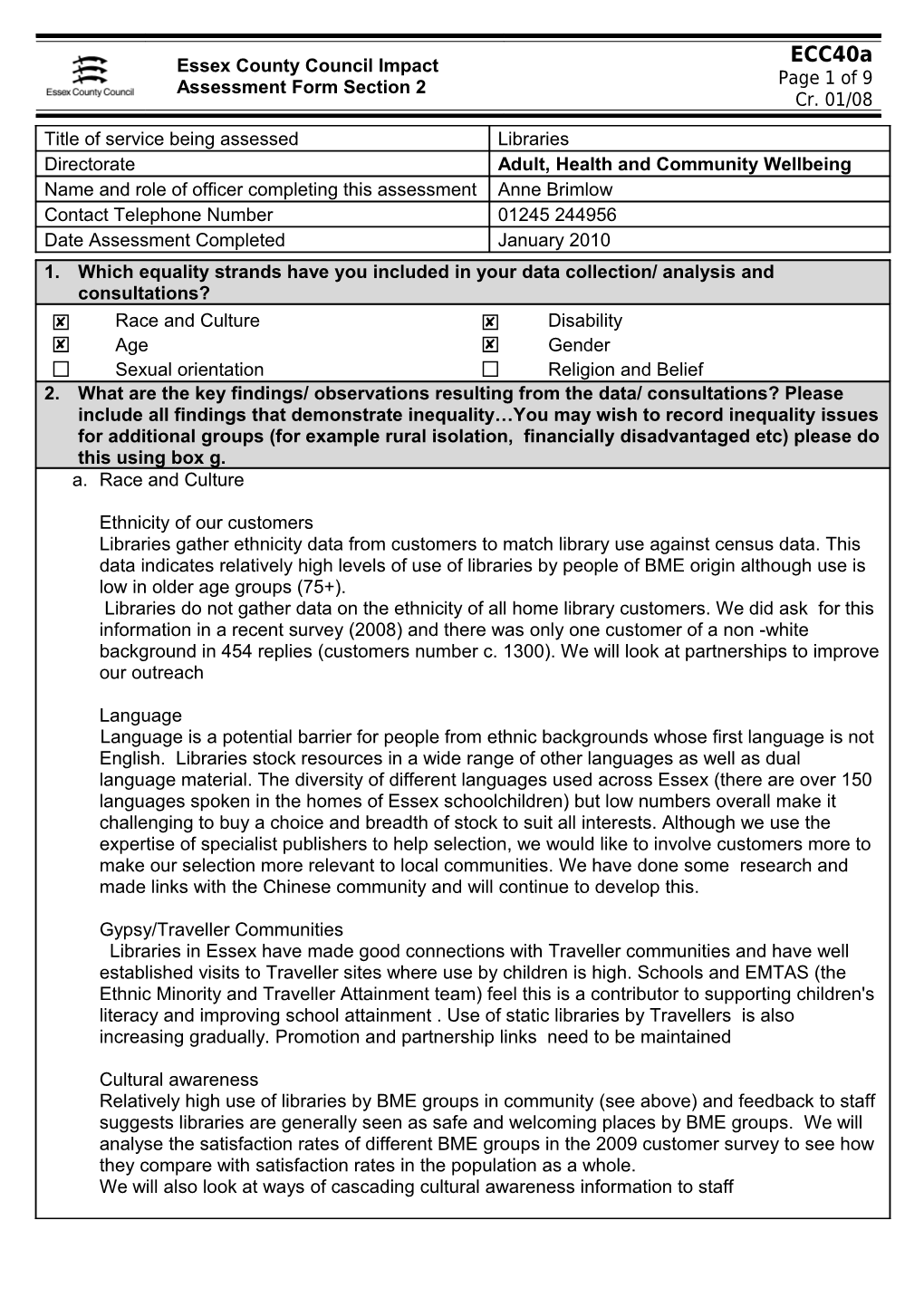 Essex County Council Impact Assessment Form