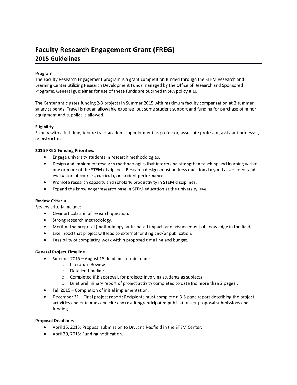 Faculty Research Engagement Grant (FREG)