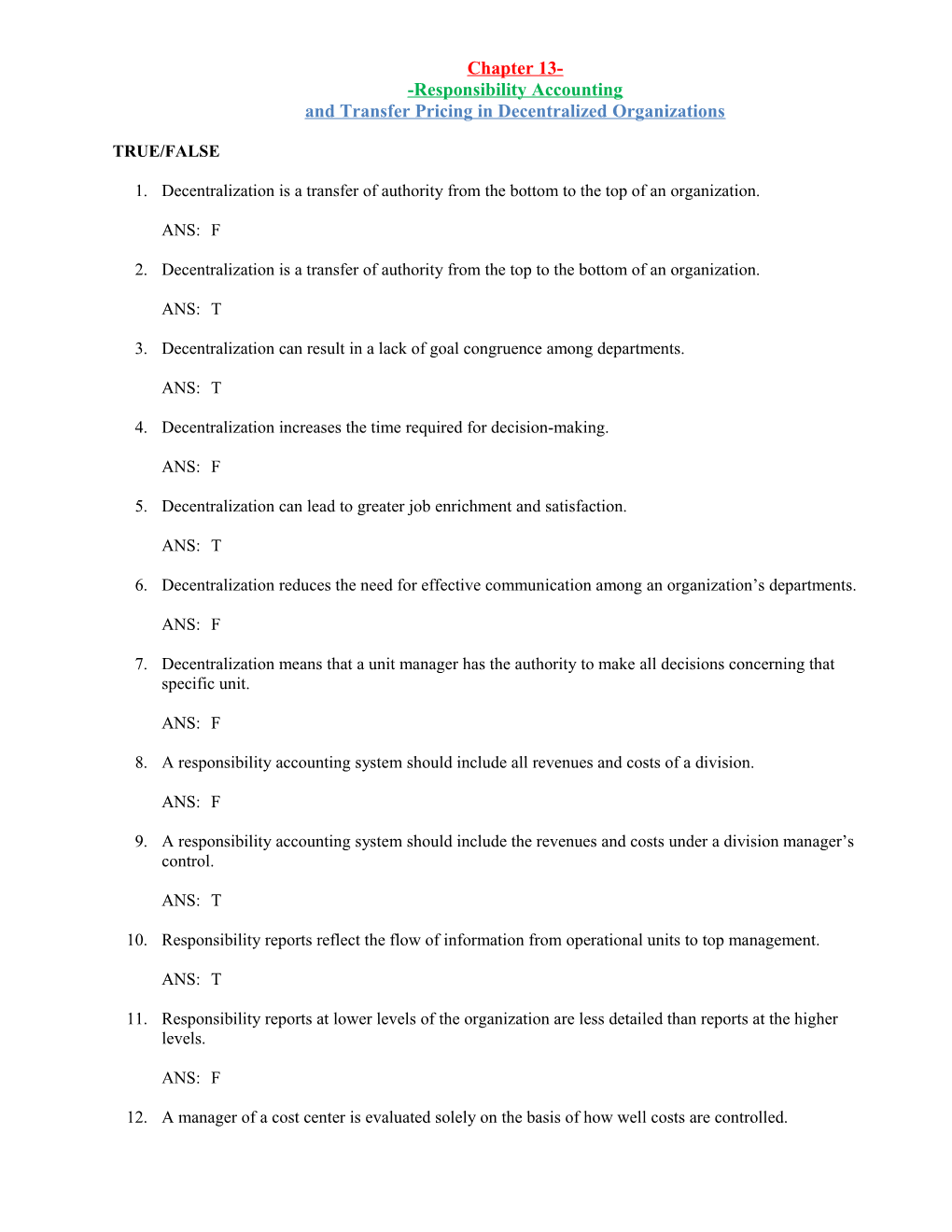 Responsibility Accounting