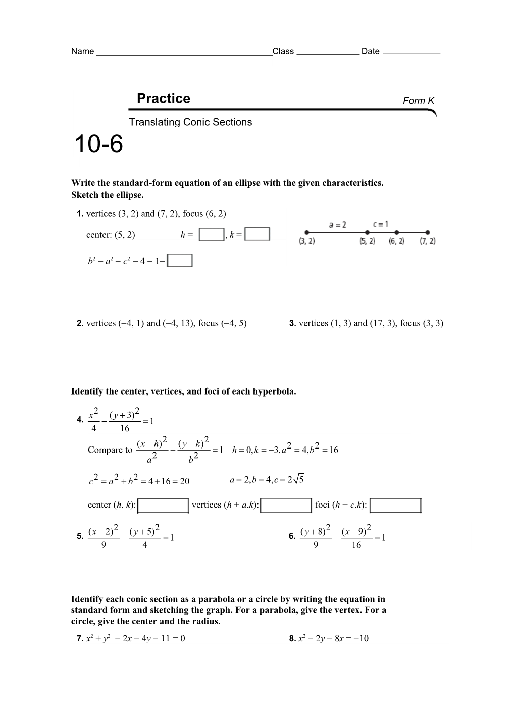 Write the Standard-Form Equation of an Ellipse with the Given Characteristics. Sketch