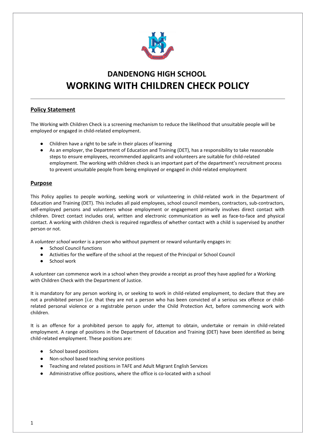 Working with Children Check Policy
