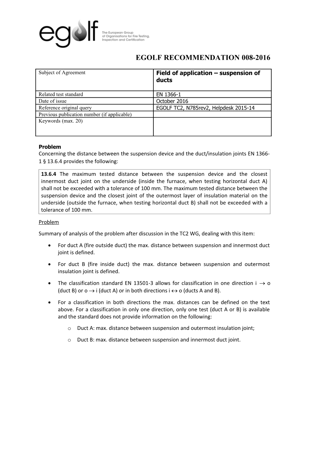 Summary of Analysis of the Problem After Discussion in the TC2 WG, Dealing with This Item