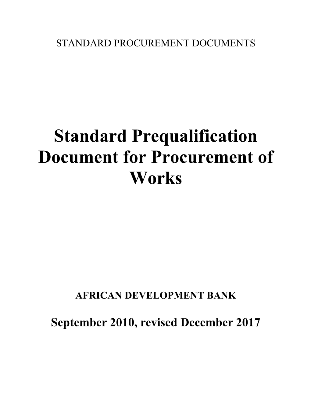 Procurement Documents - Prequalification for Procurement of Works
